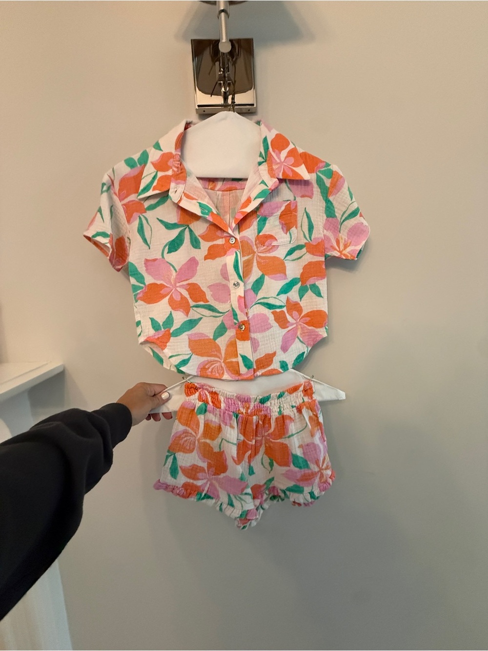 Girls Two-Piece Floral Matching Set in Orange, Pink & Green